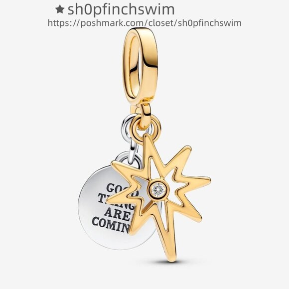 Pandora Jewelry - Pandora Engravable North Star Lab-grown Diamond Dangle Charm|Two-tone